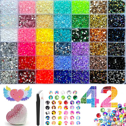 42000Pcs Jelly Rhinestones 42 Colors, Multi-Size Flat Gems for Nails, Tumbler & DIY Craft Decor