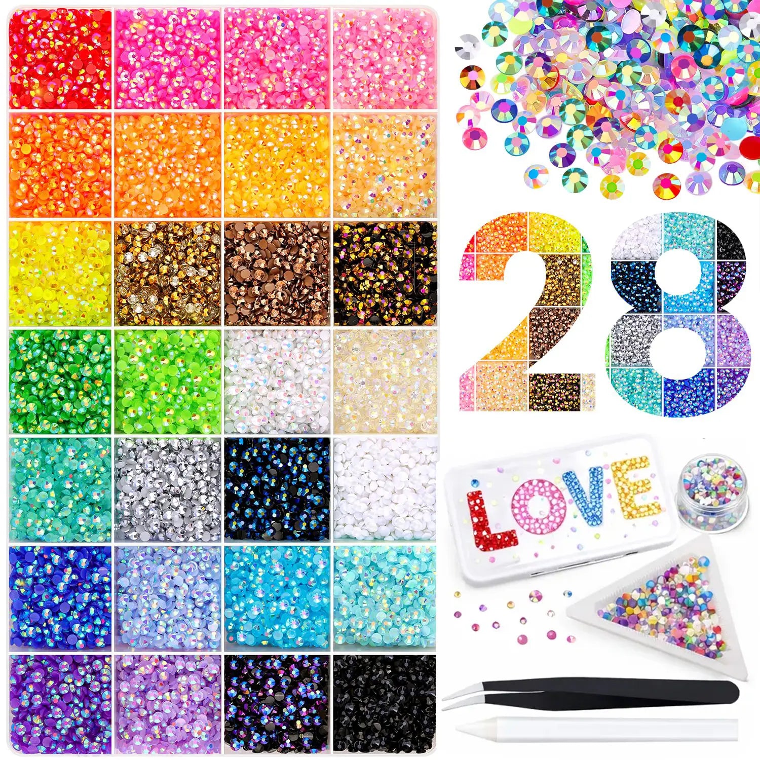 42000Pcs Jelly Rhinestones 42 Colors, Multi-Size Flat Gems for Nails, Tumbler & DIY Craft Decor