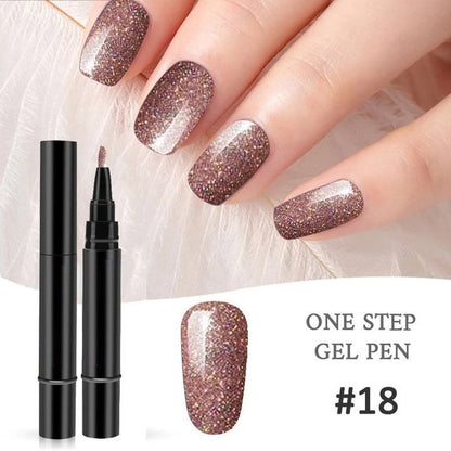 One Step Gel Nail Pen | 3-in-1 No Topcoat UV Nail Polish | Long-Lasting DIY Manicure Pen with Precision Tip🎨